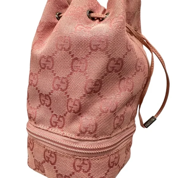 Genuine vintage GUCCI pink mini drawstring bag purse pouch signature logo